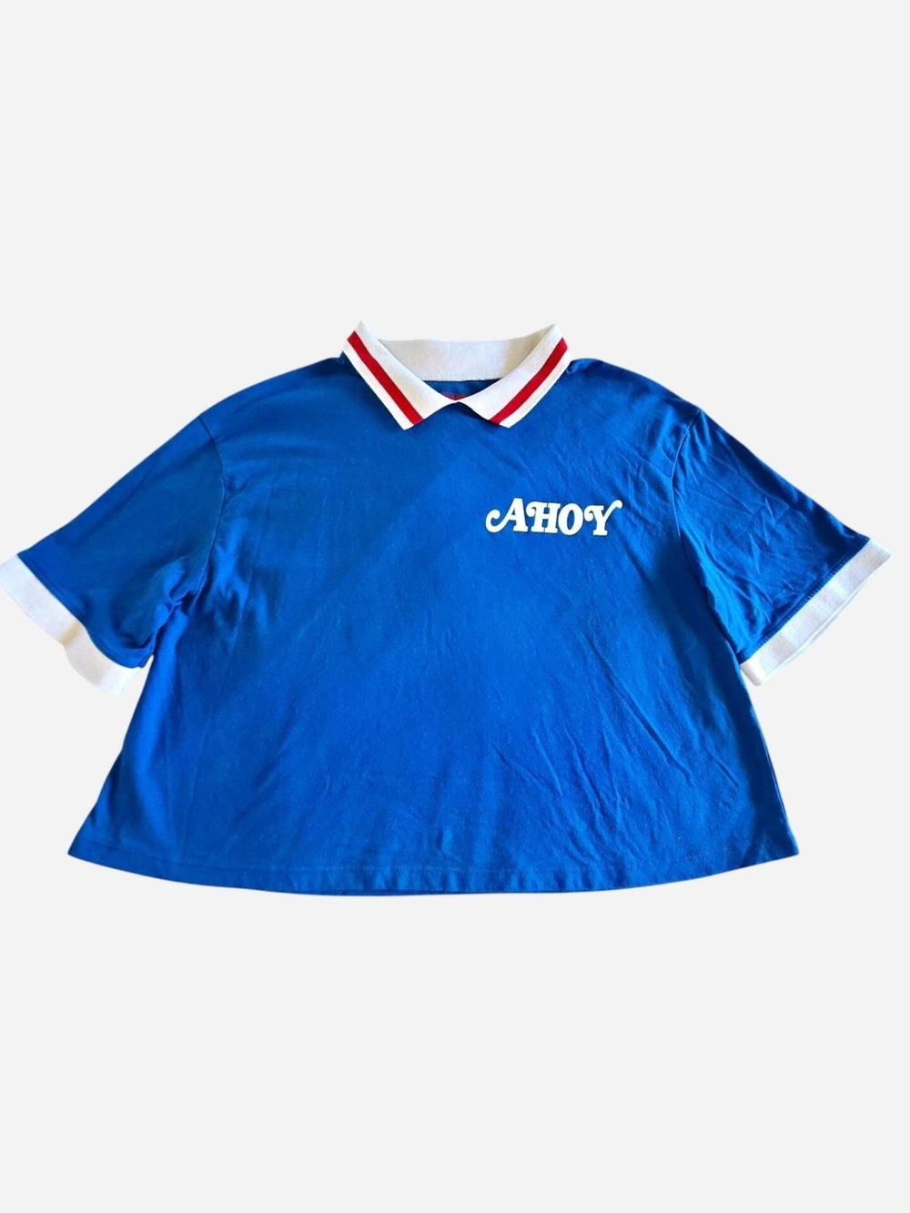 Stranger Things Ahoy Netflix official collared shirt crop top blue Halloween XXL
